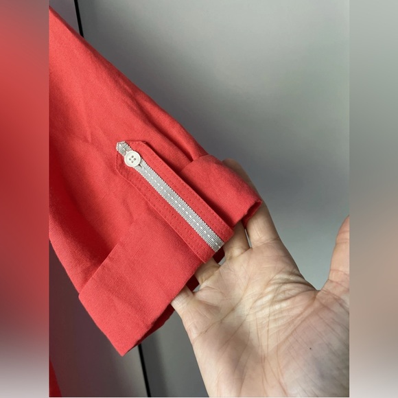 Lafayette 148 New‎ York Womens 10Linen Rayon Blend Button Down Shirt Red Orange - Picture 4 of 6